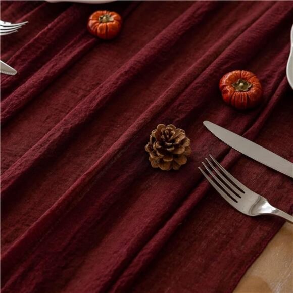 Burgundy Christmas Table Runner Decor Red Cheesecloth Gauze 120 Inch 10FT Rustic - Picture 4 of 7